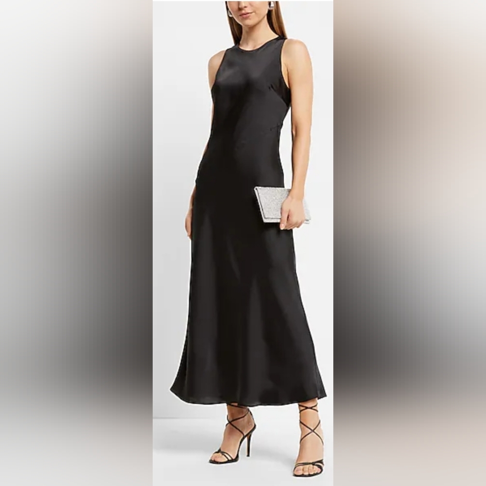 Banana Republic Bias-cut Midi Dress Women's Black High Collar Dress Size Xs